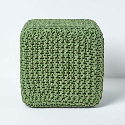 HOMESCAPES Pouf carré tressé en Tricot, Pouf Cube Coloris Vert Anglais, 35x35x35 cm - Publicité HOMESCAPES Pouf carré tressé en Tricot, Pouf Cube Coloris Vert Anglais, 35x35x35 cm - Publicité