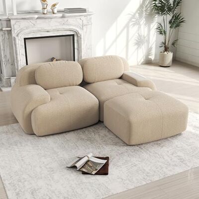 VILUXE Canapé 2 places avec tabouret en velours côtelé (beige, 2S+1) Canapé modulaire avec tabouret, tissu velours côtelé mousse 32D, salon, chambre à coucher, home cinéma, familles et invités - Publicité VILUXE Canapé 2 places avec tabouret en velours côtelé (beige, 2S+1) Canapé modulaire avec tabouret, tissu velours côtelé mousse 32D, salon, chambre à coucher, home cinéma, familles et invités - Publicité