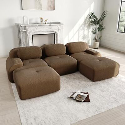 VILUXE Canapé 3 places avec 2 tabourets en velours côtelé marron Canapé modulaire avec tabouret, tissu velours côtelé mousse 32D, salon, chambre à coucher, home cinéma, familles et invités - Publicité VILUXE Canapé 3 places avec 2 tabourets en velours côtelé marron Canapé modulaire avec tabouret, tissu velours côtelé mousse 32D, salon, chambre à coucher, home cinéma, familles et invités - Publicité