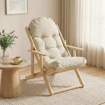 HOMCOM Fauteuil Chaise de Salon Pliable et inclinable en Bois Fauteuil Relax Confortable avec Coussin capitonné épais 71 x 89 x 96 cm crème - Publicité HOMCOM Fauteuil Chaise de Salon Pliable et inclinable en Bois Fauteuil Relax Confortable avec Coussin capitonné épais 71 x 89 x 96 cm crème - Publicité
