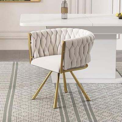 BTM Fauteuil De Salle À Manger en Velours, Luxueux, pour Salon, Chambre, Pivotant, 4 Pieds Métal, Beige Et Or - Publicité BTM Fauteuil De Salle À Manger en Velours, Luxueux, pour Salon, Chambre, Pivotant, 4 Pieds Métal, Beige Et Or - Publicité