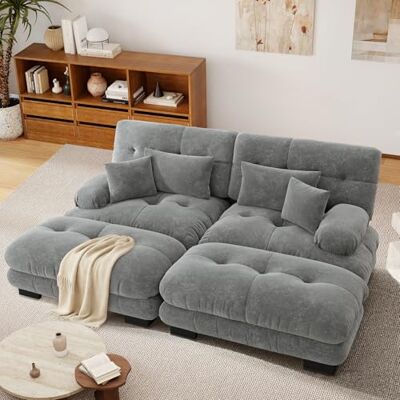 SoarFlash Canapé modulaire 2 Places Salon Moderne Chenille, Bois Massif, reposes-Bras, 2 Repose-Pied, Gris, 145×220cm - Publicité SoarFlash Canapé modulaire 2 Places Salon Moderne Chenille, Bois Massif, reposes-Bras, 2 Repose-Pied, Gris, 145×220cm - Publicité