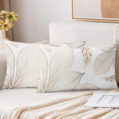 XPHZZL Lot de 2 housses de coussin 30 x 50 cm Douces Housses de Coussin Décoratives à Motif de Feuilles Dorées pour Canapé, Lit, Jardin, Décoration de Printemps Extérieur avec Fermeture Éclair - Publicité XPHZZL Lot de 2 housses de coussin 30 x 50 cm Douces Housses de Coussin Décoratives à Motif de Feuilles Dorées pour Canapé, Lit, Jardin, Décoration de Printemps Extérieur avec Fermeture Éclair - Publicité
