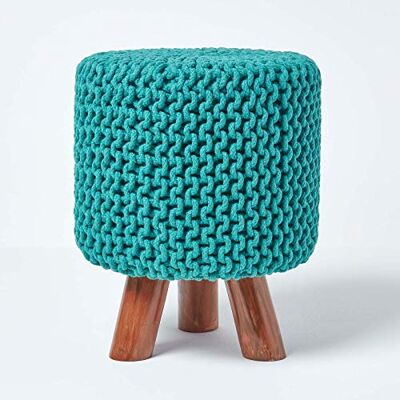 HOMESCAPES Pouf tressé en Tricot et Pieds en Bois, Coloris Vert Turquoise, 32x32x42 cm - Publicité HOMESCAPES Pouf tressé en Tricot et Pieds en Bois, Coloris Vert Turquoise, 32x32x42 cm - Publicité