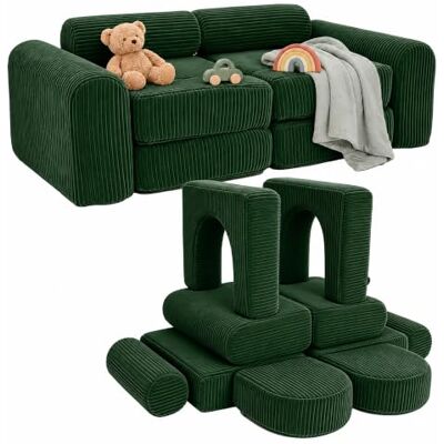 Relaxdays canapé de Jeu Enfant modulable, 10 pièces, Blocs Souples, Vert velours côtelé, H x L x P : 32 x 108 x 50 cm - Publicité Relaxdays canapé de Jeu Enfant modulable, 10 pièces, Blocs Souples, Vert velours côtelé, H x L x P : 32 x 108 x 50 cm - Publicité