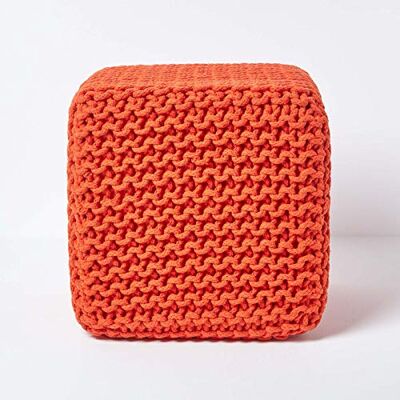 HOMESCAPES Pouf carré tressé en Tricot, Pouf Cube Coloris Orange, 35x35x35 cm - Publicité HOMESCAPES Pouf carré tressé en Tricot, Pouf Cube Coloris Orange, 35x35x35 cm - Publicité