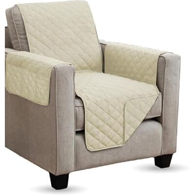 Arsvita Housse de fauteuil matelassée 190 x 165 cm Avec accoudoirs et poches (crème) Certifié Öko-Tex - Publicité Arsvita Housse de fauteuil matelassée 190 x 165 cm Avec accoudoirs et poches (crème) Certifié Öko-Tex - Publicité