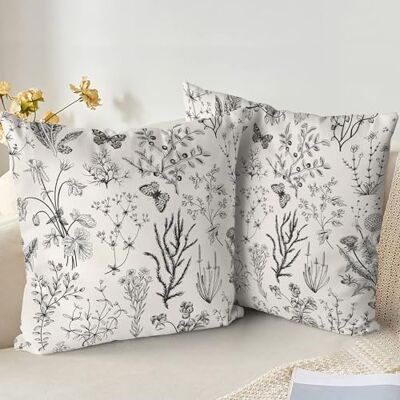 XPHZZL Lot de 2 Housses de Coussin 45 x 45 cm Motif Fleur Sauvage Vert Sauge pour Canapé, Lit, Jardin, Décoration de Jardin Extérieur de Printemps avec Fermeture Éclair Invisible Noir/Blanc - Publicité XPHZZL Lot de 2 Housses de Coussin 45 x 45 cm Motif Fleur Sauvage Vert Sauge pour Canapé, Lit, Jardin, Décoration de Jardin Extérieur de Printemps avec Fermeture Éclair Invisible Noir/Blanc - Publicité