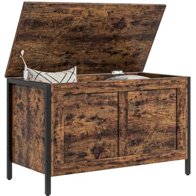 HOMCOM 95L Coffre de Style Industriel avec Couvercle à charnière de sécurité, Banc de Rangement Polyvalent pour Le Salon et l'entrée, 80x40x49cm, Rustic Brown - Publicité HOMCOM 95L Coffre de Style Industriel avec Couvercle à charnière de sécurité, Banc de Rangement Polyvalent pour Le Salon et l'entrée, 80x40x49cm, Rustic Brown - Publicité