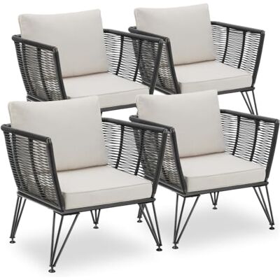 tectake ® Lot de 4 Fauteuil Salon Fauteuil Exterieur Chaise de Jardin en Résine tréssée pour Salon de Jardin Exterieur, Coussins Inclus, Amenagement Balcon Terrasse - Publicité tectake ® Lot de 4 Fauteuil Salon Fauteuil Exterieur Chaise de Jardin en Résine tréssée pour Salon de Jardin Exterieur, Coussins Inclus, Amenagement Balcon Terrasse - Publicité