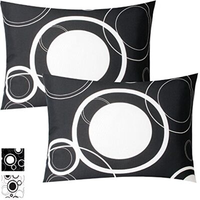 Arsvita Malisa Lot de 2 housses de coussin, Polyester, Noir avec cercles blancs., 30x50cm Kissenhülle - Publicité Arsvita Malisa Lot de 2 housses de coussin, Polyester, Noir avec cercles blancs., 30x50cm Kissenhülle - Publicité