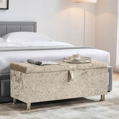Vida Designs Valencia Ottoman, Couvercle en Tissu, siège, Tabouret, Banc, fenêtre, Coffre, Coffre de Rangement pour Jouets, Pouf, Repose-Pieds, Velours Champagne - Publicité Vida Designs Valencia Ottoman, Couvercle en Tissu, siège, Tabouret, Banc, fenêtre, Coffre, Coffre de Rangement pour Jouets, Pouf, Repose-Pieds, Velours Champagne - Publicité