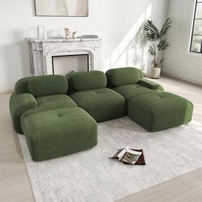 VILUXE Canapé 3 places avec 2 tabourets en velours côtelé vert Canapé modulaire avec tabouret, tissu velours côtelé mousse 32D, salon, chambre à coucher, home cinéma, familles et invités - Publicité VILUXE Canapé 3 places avec 2 tabourets en velours côtelé vert Canapé modulaire avec tabouret, tissu velours côtelé mousse 32D, salon, chambre à coucher, home cinéma, familles et invités - Publicité