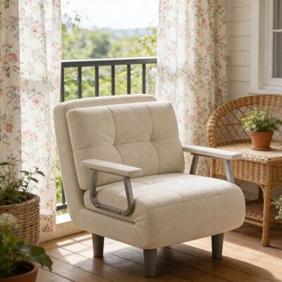 Fabulcozy Fauteuil Convertible 1 Place Canapé Chauffeuse Lit 4 en 1, Canapé-lit Convertible Dossier Réglable 5 Positions avec Coussin 60x58x77cm(Blanc) - Publicité Fabulcozy Fauteuil Convertible 1 Place Canapé Chauffeuse Lit 4 en 1, Canapé-lit Convertible Dossier Réglable 5 Positions avec Coussin 60x58x77cm(Blanc) - Publicité