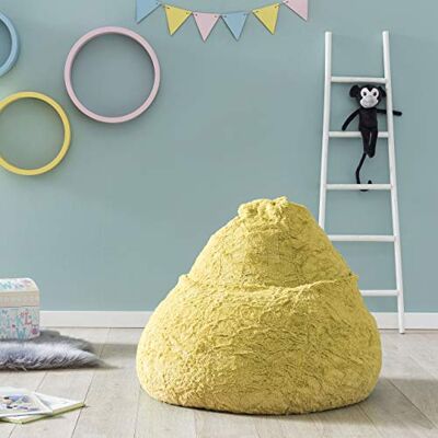 Lumaland Fluffy Pouf pour chambre d'enfant 60 x 45 cm Housse lavable en peluche tissée Coussin de sol moelleux et doux Convient pour filles et garçons Volume 120 l Jaune - Publicité Lumaland Fluffy Pouf pour chambre d'enfant 60 x 45 cm Housse lavable en peluche tissée Coussin de sol moelleux et doux Convient pour filles et garçons Volume 120 l Jaune - Publicité