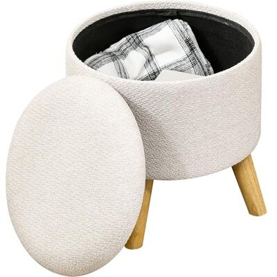 HOMCOM Pouf Rond Repose-Pieds Tabouret avec Coffre de Rangement Pieds en Bois Design Moderne, crème - Publicité HOMCOM Pouf Rond Repose-Pieds Tabouret avec Coffre de Rangement Pieds en Bois Design Moderne, crème - Publicité