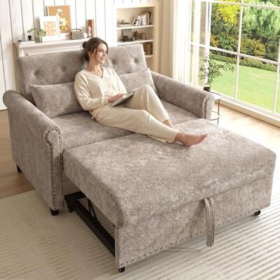 Merax Canapé-lit 3 en 1 2 places avec dossier réglable en 3 positions (110°/145°/180°), lit d'invité extensible en tissu chenille, cadre en bois massif, charge jusqu'à 150 kg, 2 coussins inclus - Publicité Merax Canapé-lit 3 en 1 2 places avec dossier réglable en 3 positions (110°/145°/180°), lit d'invité extensible en tissu chenille, cadre en bois massif, charge jusqu'à 150 kg, 2 coussins inclus - Publicité