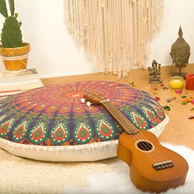 ART Bohémien Yoga Décor Housse de Coussin de Sol 75cm Taie d'oreiller Tapis de Méditation Ronde Décoratif Pouf Tapis en Coton imprimé - Publicité ART Bohémien Yoga Décor Housse de Coussin de Sol 75cm Taie d'oreiller Tapis de Méditation Ronde Décoratif Pouf Tapis en Coton imprimé - Publicité
