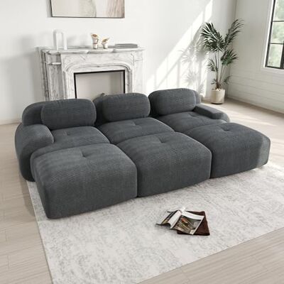 VILUXE Canapé 3 places avec 3 tabourets en velours côtelé gris Canapé modulaire avec tabouret, tissu velours côtelé mousse 32D, salon, chambre à coucher, home cinéma, familles et invités - Publicité VILUXE Canapé 3 places avec 3 tabourets en velours côtelé gris Canapé modulaire avec tabouret, tissu velours côtelé mousse 32D, salon, chambre à coucher, home cinéma, familles et invités - Publicité