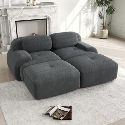 VILUXE Canapé 2 places avec 2 tabourets en velours côtelé gris Canapé modulaire avec tabouret, tissu velours côtelé mousse 32D, salon, chambre à coucher, home cinéma, familles et invités - Publicité VILUXE Canapé 2 places avec 2 tabourets en velours côtelé gris Canapé modulaire avec tabouret, tissu velours côtelé mousse 32D, salon, chambre à coucher, home cinéma, familles et invités - Publicité