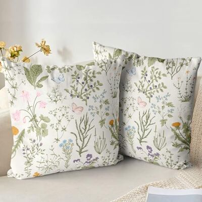 XPHZZL Lot de 2 housses de coussin 45 x 45 cm en peluche douce et courte, vert sauge, fleurs sauvages, pour canapé, lit, jardin, extérieur, décoration de printemps, plante florale invisible - Publicité XPHZZL Lot de 2 housses de coussin 45 x 45 cm en peluche douce et courte, vert sauge, fleurs sauvages, pour canapé, lit, jardin, extérieur, décoration de printemps, plante florale invisible - Publicité