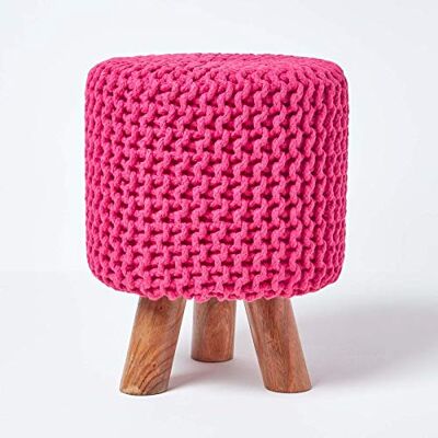 HOMESCAPES Pouf tressé en Tricot et Pieds en Bois, Coloris Rose Fuchsia, 32x32x42 cm - Publicité HOMESCAPES Pouf tressé en Tricot et Pieds en Bois, Coloris Rose Fuchsia, 32x32x42 cm - Publicité