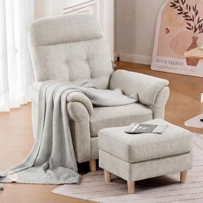 COMHOMA Fauteuil de Relaxation, Fauteuil Inclinable avec Tabouret, Dossier 4 Niveaux Réglable, Poche latérale, Fauteuils Rembourré Sac à Ressorts Simple Salon Chambre Cinéma, Chenille, Beige - Publicité COMHOMA Fauteuil de Relaxation, Fauteuil Inclinable avec Tabouret, Dossier 4 Niveaux Réglable, Poche latérale, Fauteuils Rembourré Sac à Ressorts Simple Salon Chambre Cinéma, Chenille, Beige - Publicité