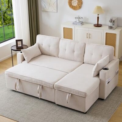 Merax canapé d'angle avec fonction de couchage lit pratique avec coffre, rangement, porte-gobelet et poches latérales canapé moderne en L - Publicité Merax canapé d'angle avec fonction de couchage lit pratique avec coffre, rangement, porte-gobelet et poches latérales canapé moderne en L - Publicité