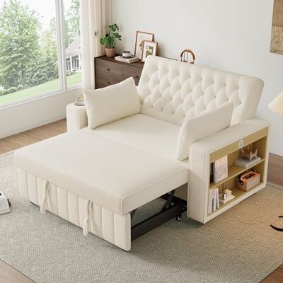Merax Canapé-lit 2 Places avec Fonction de Sommeil, canapé-lit Pliable Moderne 3 en 1 avec Dossier réglable, Port de Charge USB, étagère latérale et Porte-gobelet, Chenille, Beige - Publicité Merax Canapé-lit 2 Places avec Fonction de Sommeil, canapé-lit Pliable Moderne 3 en 1 avec Dossier réglable, Port de Charge USB, étagère latérale et Porte-gobelet, Chenille, Beige - Publicité