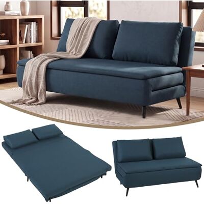 HOMCOM Canapé Convertible 2 Places, 135 x 188 cm, Canapé-Lit Clic-Clac 3 en 1 avec Dossier Réglable, Oreillers, Assise Large, Ressorts en S, Rembourré en Lin, pour Invités, Salon, Bureau, Bleu - Publicité HOMCOM Canapé Convertible 2 Places, 135 x 188 cm, Canapé-Lit Clic-Clac 3 en 1 avec Dossier Réglable, Oreillers, Assise Large, Ressorts en S, Rembourré en Lin, pour Invités, Salon, Bureau, Bleu - Publicité