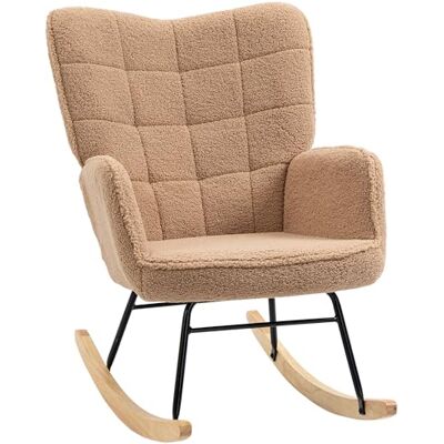 HOMCOM Fauteuil à Bascule, Rocking Chair, revêtement Bouclette, Chaise à Bascule, Structure en Acier, Pieds en Bois Massif, Marron - Publicité HOMCOM Fauteuil à Bascule, Rocking Chair, revêtement Bouclette, Chaise à Bascule, Structure en Acier, Pieds en Bois Massif, Marron - Publicité