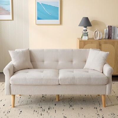 Merax Petit canapé 2 places en tissu chenille moderne de 162 cm avec coussins épais, canapé double pour salon, chambre à coucher, appartement Beige - Publicité Merax Petit canapé 2 places en tissu chenille moderne de 162 cm avec coussins épais, canapé double pour salon, chambre à coucher, appartement Beige - Publicité