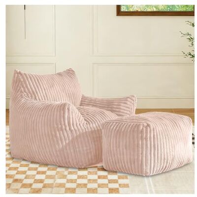 VILUXE Pouf avec tabouret, grand pouf pour adultes, avec tissu en flanelle douce, pour salon et chambre à coucher (rose) - Publicité VILUXE Pouf avec tabouret, grand pouf pour adultes, avec tissu en flanelle douce, pour salon et chambre à coucher (rose) - Publicité