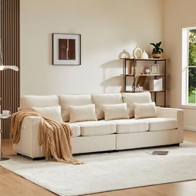 Merax Canapé 4 Places en Lin Grand canapé avec Rembourrage Confortable Poches pour accoudoirs et 4 Coussins pour Salon, Chambre à Coucher, Chambre d'amis Beige - Publicité Merax Canapé 4 Places en Lin Grand canapé avec Rembourrage Confortable Poches pour accoudoirs et 4 Coussins pour Salon, Chambre à Coucher, Chambre d'amis Beige - Publicité