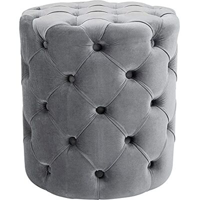 CLP Tabouret Rond en Velours Drancy, rembourré avec Boutons décoratifs, Look Chesterfield, pour Salon, Chambre, Couleur:Gris, Taille:M - Publicité CLP Tabouret Rond en Velours Drancy, rembourré avec Boutons décoratifs, Look Chesterfield, pour Salon, Chambre, Couleur:Gris, Taille:M - Publicité