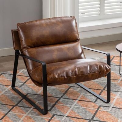 Ya-Home Fauteuil de Salon Moderne en Cuir PU Fauteuil Chambre Confortable avec Cadre en Métal, Chaise Relax pour Salon/Chambre, Marron - Publicité Ya-Home Fauteuil de Salon Moderne en Cuir PU Fauteuil Chambre Confortable avec Cadre en Métal, Chaise Relax pour Salon/Chambre, Marron - Publicité