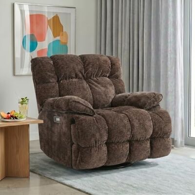 Pmango Fauteuil Relax Électrique Extra Large, Inclinable et Basculant, Pivotant à 270°, Angle Réglable de 90° à 140°, avec Ports USB et Type-C, Confort Optimal pour Salon, Marron - Publicité Pmango Fauteuil Relax Électrique Extra Large, Inclinable et Basculant, Pivotant à 270°, Angle Réglable de 90° à 140°, avec Ports USB et Type-C, Confort Optimal pour Salon, Marron - Publicité