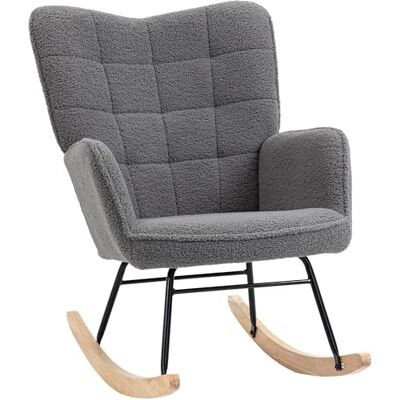 HOMCOM Fauteuil à Bascule, Rocking Chair, revêtement Bouclette, Chaise à Bascule, Structure en Acier, Pieds en Bois Massif, Gris foncé - Publicité HOMCOM Fauteuil à Bascule, Rocking Chair, revêtement Bouclette, Chaise à Bascule, Structure en Acier, Pieds en Bois Massif, Gris foncé - Publicité
