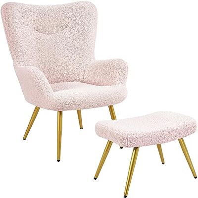 Yaheetech Fauteuil Scandinave à Oreilles avec Repose Pieds Fauteuil de Salon en Tissu Bouclette Dossier Ergonomique Chaise de Salon Design Elégant 67,5 cm × 70 cm × 97,5 cm Rose/1 - Publicité Yaheetech Fauteuil Scandinave à Oreilles avec Repose Pieds Fauteuil de Salon en Tissu Bouclette Dossier Ergonomique Chaise de Salon Design Elégant 67,5 cm × 70 cm × 97,5 cm Rose/1 - Publicité