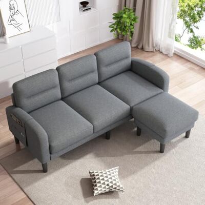 Merax Canapé d’Angle L 3 Places avec méridienne, canapé modulable Gris Petit canapé salon confortable avec rangement latéral, coussins amovibles et structure stable pour espace moderne - Publicité Merax Canapé d’Angle L 3 Places avec méridienne, canapé modulable Gris Petit canapé salon confortable avec rangement latéral, coussins amovibles et structure stable pour espace moderne - Publicité