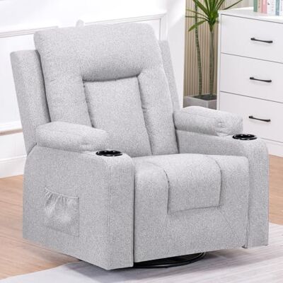 COMHOMA Fauteuil Relax en Tissu pour Salon avec Dossier réglable manuellement, Repose-Pieds Extensible, Fonction Rotation à 360°, Porte-gobelets, Poches latérales et Design Ergonomique, Gris Clair - Publicité COMHOMA Fauteuil Relax en Tissu pour Salon avec Dossier réglable manuellement, Repose-Pieds Extensible, Fonction Rotation à 360°, Porte-gobelets, Poches latérales et Design Ergonomique, Gris Clair - Publicité