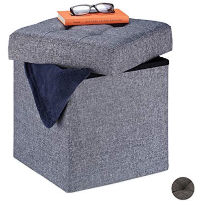 Relaxdays Tabouret avec Espace de Rangement, Pliable, Rembourrage Doux, matelassé, Tissu, HLP 41 x 38 x 38 cm, Gris, MDF, Mousse, Taille Unique - Publicité Relaxdays Tabouret avec Espace de Rangement, Pliable, Rembourrage Doux, matelassé, Tissu, HLP 41 x 38 x 38 cm, Gris, MDF, Mousse, Taille Unique - Publicité