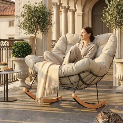 FLEXISPOT Fauteuil à Bascule Confortable avec Coussin & Appui-Tête, Chaise Longue Relax à Balancement Doux, Design Lumineux et Élégant, pour Salon, Balcon, Terrasse et Jardin – Beige - Publicité FLEXISPOT Fauteuil à Bascule Confortable avec Coussin & Appui-Tête, Chaise Longue Relax à Balancement Doux, Design Lumineux et Élégant, pour Salon, Balcon, Terrasse et Jardin – Beige - Publicité