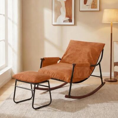 HomeMiYN Fauteuil à Bascule Allaitement avec Repose Pieds, Poche latérale, Accoudoirs et Bases en Bois, Rocking Chair pour Salon, Chambre, Balcon, Chambre Bebe,Nursery, Tissu rayé, Caramel - Publicité HomeMiYN Fauteuil à Bascule Allaitement avec Repose Pieds, Poche latérale, Accoudoirs et Bases en Bois, Rocking Chair pour Salon, Chambre, Balcon, Chambre Bebe,Nursery, Tissu rayé, Caramel - Publicité
