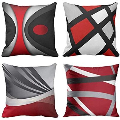ZHILING Lot de 4 housses de coussin 45 x 45 cm Moderne Rayures rouges Gris Noir Blanc Acrylique Graisse Décorative Décoration d'intérieur Carrée 18 x 18 pouces - Publicité ZHILING Lot de 4 housses de coussin 45 x 45 cm Moderne Rayures rouges Gris Noir Blanc Acrylique Graisse Décorative Décoration d'intérieur Carrée 18 x 18 pouces - Publicité