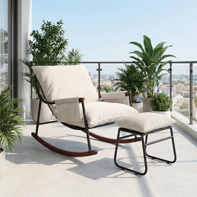HomeMiYN Fauteuil à Bascule Allaitement avec Repose Pieds, Poche latérale, Accoudoirs et Bases en Bois, Rocking Chair pour Salon, Chambre, Balcon, Chambre Bebe,Nursery, Tissu rayé, Beige - Publicité HomeMiYN Fauteuil à Bascule Allaitement avec Repose Pieds, Poche latérale, Accoudoirs et Bases en Bois, Rocking Chair pour Salon, Chambre, Balcon, Chambre Bebe,Nursery, Tissu rayé, Beige - Publicité