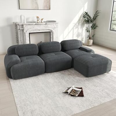 VILUXE Canapé 3 places avec tabouret en velours côtelé gris Canapé modulaire avec tabouret, tissu velours côtelé mousse 32D, salon, chambre à coucher, home cinéma, familles et invités - Publicité VILUXE Canapé 3 places avec tabouret en velours côtelé gris Canapé modulaire avec tabouret, tissu velours côtelé mousse 32D, salon, chambre à coucher, home cinéma, familles et invités - Publicité