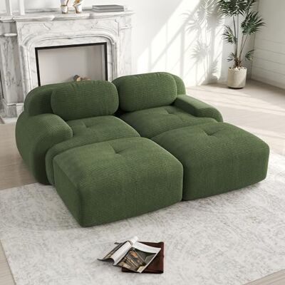 VILUXE Canapé 2 places avec 2 tabourets en velours côtelé vert Canapé modulaire avec tabouret, tissu velours côtelé mousse 32D, salon, chambre à coucher, home cinéma, familles et invités - Publicité VILUXE Canapé 2 places avec 2 tabourets en velours côtelé vert Canapé modulaire avec tabouret, tissu velours côtelé mousse 32D, salon, chambre à coucher, home cinéma, familles et invités - Publicité