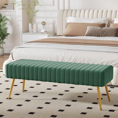 Ckaff Banc Bout de Lit Banquette, Banc d' Entrée Capitonnée Assise Rembourré en Cuir PU 113.5x36.5x43cm avec Pieds en Bois pour Entrée Salon Chambre à Coucher, Brun (Vert, 113.5x36.5x43cm) - Publicité Ckaff Banc Bout de Lit Banquette, Banc d' Entrée Capitonnée Assise Rembourré en Cuir PU 113.5x36.5x43cm avec Pieds en Bois pour Entrée Salon Chambre à Coucher, Brun (Vert, 113.5x36.5x43cm) - Publicité