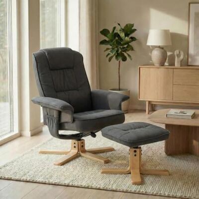 IDIMEX Fauteuil de Relaxation Charly avec Repose-Pieds Pouf, siège pivotant et Dossier inclinable, Assise rembourrée Confortable et Relax, revêtement en Tissu Gris Anthracite - Publicité IDIMEX Fauteuil de Relaxation Charly avec Repose-Pieds Pouf, siège pivotant et Dossier inclinable, Assise rembourrée Confortable et Relax, revêtement en Tissu Gris Anthracite - Publicité